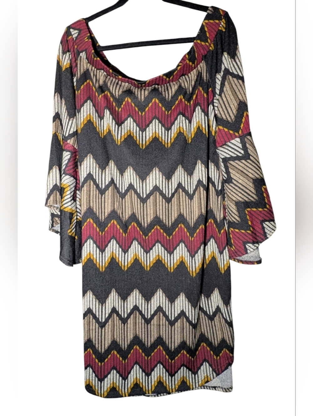 NWOT Storyteller Boho Chevron Off-Shoulder Dress Bell Sleeve 3X